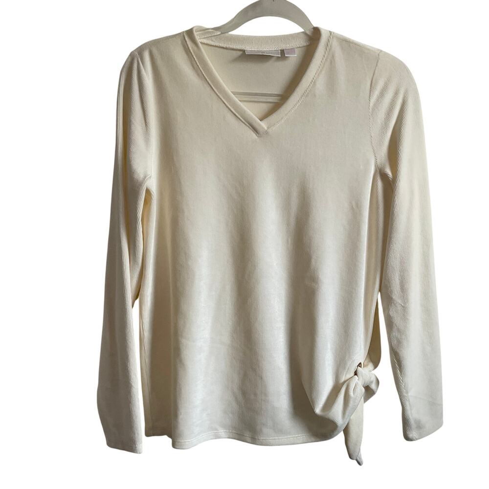 Belle by Kim Gravel Ribbed Knot Detail Soft Cream Sweater‎ - Size XS